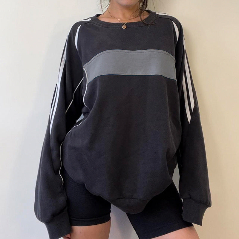 Preppy Contrast Color Splice Sweatshirt